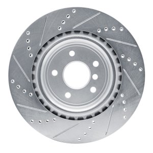 Jaguar XF Brake Rotor (1) - Rear Right - R1 Concepts - Drilled & Slotted - Silver - `16-`24